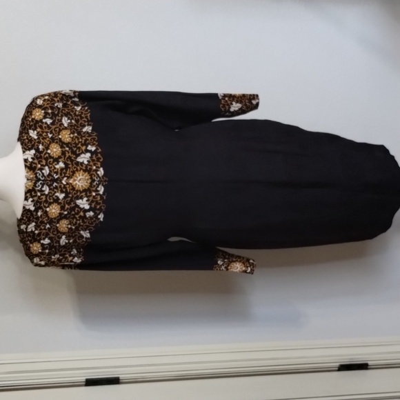 Adrianna Papell Silk Black Dress with Gold Leaf print size 12 Vintage - Picture 6 of 10